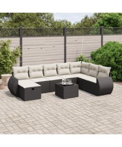 vidaXL 9-cz. zestaw wypoczynkowy do ogrodu, z poduszkami, czarny Dārza mēbeļu komplekti