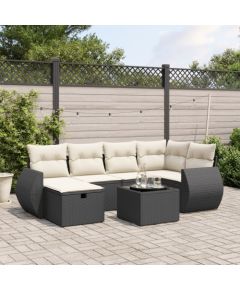 vidaXL 7-cz. zestaw wypoczynkowy do ogrodu, z poduszkami, czarny Dārza mēbeļu komplekti