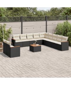 vidaXL 12-cz. zestaw mebli do ogrodu, z poduszkami, czarny, polirattan Dārza mēbeļu komplekti