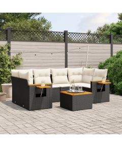 vidaXL 7-cz. zestaw wypoczynkowy do ogrodu, z poduszkami, czarny Dārza mēbeļu komplekti