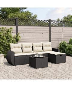 vidaXL 6-cz. zestaw mebli ogrodowych z poduszkami, czarny polirattan Dārza mēbeļu komplekti