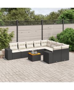 vidaXL 10-cz. zestaw wypoczynkowy do ogrodu, poduszki czarny rattan PE Dārza mēbeļu komplekti