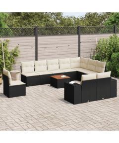 vidaXL 11-cz. zestaw wypoczynkowy do ogrodu, poduszki czarny rattan PE Dārza mēbeļu komplekti