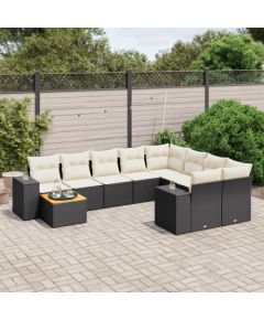 vidaXL 10-cz. zestaw wypoczynkowy do ogrodu, poduszki czarny rattan PE Dārza mēbeļu komplekti