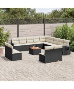 vidaXL 14-cz. zestaw wypoczynkowy do ogrodu, poduszki czarny rattan PE Dārza mēbeļu komplekti