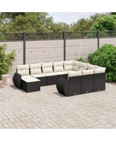 vidaXL 11-cz. zestaw wypoczynkowy do ogrodu, poduszki czarny rattan PE Dārza mēbeļu komplekti