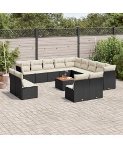 vidaXL 14-cz. zestaw wypoczynkowy do ogrodu, poduszki czarny rattan PE Dārza mēbeļu komplekti