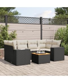 vidaXL 7-cz. zestaw wypoczynkowy do ogrodu, z poduszkami, czarny Dārza mēbeļu komplekti