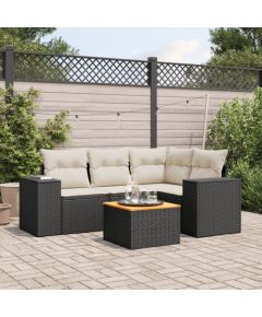 vidaXL 5-cz. zestaw wypoczynkowy do ogrodu, poduszki, czarny rattan PE Dārza mēbeļu komplekti