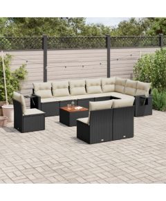 vidaXL 11-cz. zestaw wypoczynkowy do ogrodu, poduszki czarny rattan PE Dārza mēbeļu komplekti