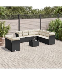 vidaXL 10-cz. zestaw wypoczynkowy do ogrodu, poduszki czarny rattan PE Dārza mēbeļu komplekti