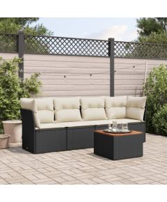 vidaXL 5-cz. zestaw wypoczynkowy do ogrodu, poduszki, czarny rattan PE Dārza mēbeļu komplekti