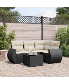 vidaXL 5-cz. zestaw wypoczynkowy do ogrodu, poduszki, czarny rattan PE Dārza mēbeļu komplekti