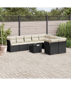 vidaXL 10-cz. zestaw wypoczynkowy do ogrodu, poduszki czarny rattan PE Dārza mēbeļu komplekti