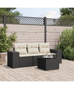 vidaXL 4-cz. zestaw wypoczynkowy do ogrodu, poduszki, czarny rattan PE Dārza mēbeļu komplekti