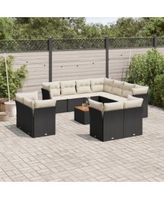 vidaXL 12-cz. zestaw mebli do ogrodu, z poduszkami, czarny, polirattan Dārza mēbeļu komplekti