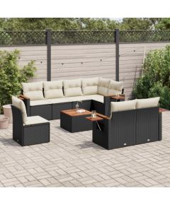 vidaXL 9-cz. zestaw wypoczynkowy do ogrodu, z poduszkami, czarny Dārza mēbeļu komplekti