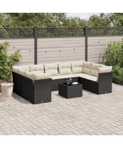 vidaXL 10-cz. zestaw wypoczynkowy do ogrodu, poduszki czarny rattan PE Dārza mēbeļu komplekti