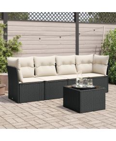 vidaXL 5-cz. zestaw wypoczynkowy do ogrodu, poduszki, czarny rattan PE Dārza mēbeļu komplekti