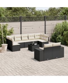 vidaXL 10-cz. zestaw wypoczynkowy do ogrodu, poduszki czarny rattan PE Dārza mēbeļu komplekti