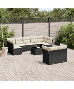 vidaXL 10-cz. zestaw wypoczynkowy do ogrodu, poduszki czarny rattan PE Dārza mēbeļu komplekti