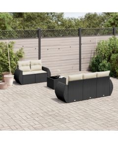 vidaXL 6-cz. zestaw mebli ogrodowych z poduszkami, czarny polirattan Dārza mēbeļu komplekti