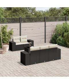 vidaXL 6-cz. zestaw mebli ogrodowych z poduszkami, czarny polirattan Dārza mēbeļu komplekti