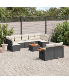 vidaXL 10-cz. zestaw wypoczynkowy do ogrodu, poduszki czarny rattan PE Dārza mēbeļu komplekti