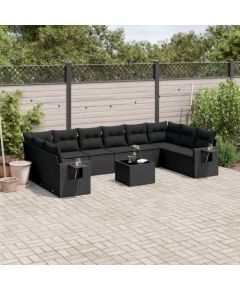 vidaXL 11-cz. zestaw wypoczynkowy do ogrodu, poduszki czarny rattan PE Dārza mēbeļu komplekti