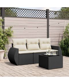 vidaXL vidaXL 4-cz. zestaw wypoczynkowy do ogrodu, poduszki, czarny rattan PE Dārza mēbeļu komplekti