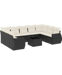 vidaXL vidaXL 10-cz. zestaw wypoczynkowy do ogrodu, poduszki czarny rattan PE Dārza mēbeļu komplekti