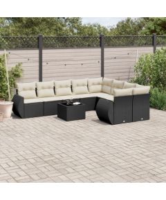 vidaXL vidaXL 10-cz. zestaw wypoczynkowy do ogrodu, poduszki czarny rattan PE Dārza mēbeļu komplekti