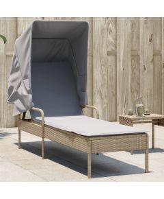 vidaXL vidaXL Leżanka z zadaszeniem, beżowa, polirattan Шезлонги и пляжные стулья