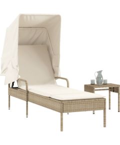 vidaXL vidaXL Leżanka z zadaszeniem i stolikiem, beżowa, polirattan Шезлонги и пляжные стулья