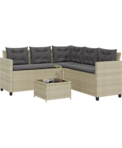 vidaXL vidaXL Narożnik ogrodowy z poduszkami i stolikiem, rattan PE, szary Dārza mēbeļu komplekti