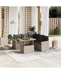 vidaXL 6-cz. zestaw mebli ogrodowych z poduszkami, szary, polirattan Dārza mēbeļu komplekti