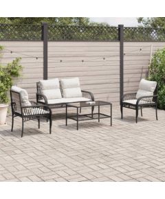 vidaXL vidaXL 4-cz. zestaw wypoczynkowy do ogrodu, poduszki, czarny rattan PE Dārza mēbeļu komplekti