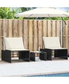 vidaXL vidaXL Leżaki ze stolikiem, 2 szt., czarne, polirattan Шезлонги и пляжные стулья