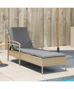 vidaXL vidaXL Leżanka z poduszką, beżowa, 63x200x81 cm, polirattan Шезлонги и пляжные стулья
