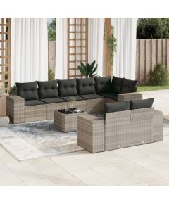 vidaXL vidaXL 9-cz. zestaw mebli ogrodowych, poduszki, jasnoszary polirattan Dārza mēbeļu komplekti