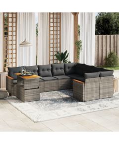 vidaXL vidaXL 10-cz. zestaw wypoczynkowy do ogrodu, z poduszkami, szary Dārza mēbeļu komplekti