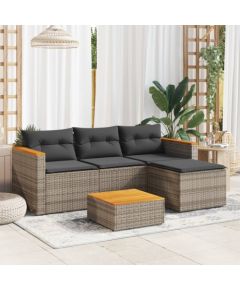 vidaXL vidaXL 3-częściowa sofa do ogrodu, z poduszkami, szara, polirattanowa Dārza mēbeļu komplekti