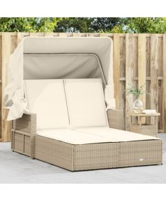 vidaXL vidaXL Podwójna leżanka z zadaszeniem i poduszkami, beż, polirattan Шезлонги и пляжные стулья