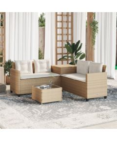 vidaXL Narożnik ogrodowy z poduszkami i stolikiem, rattan PE, beżowy Dārza mēbeļu komplekti