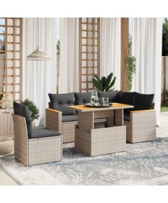 vidaXL 6-cz. zestaw mebli ogrodowych z poduszkami, szary, polirattan Dārza mēbeļu komplekti