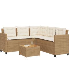 vidaXL Narożnik ogrodowy z poduszkami i stolikiem, rattan PE, beżowy Dārza mēbeļu komplekti