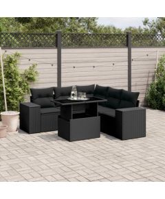 vidaXL vidaXL 6-cz. zestaw mebli ogrodowych z poduszkami, czarny polirattan Dārza mēbeļu komplekti