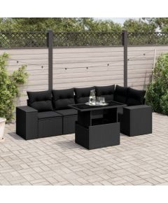 vidaXL vidaXL 6-cz. zestaw mebli ogrodowych z poduszkami, czarny polirattan Dārza mēbeļu komplekti