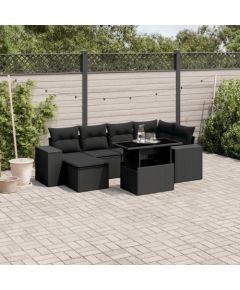 vidaXL vidaXL 7-cz. zestaw wypoczynkowy do ogrodu, z poduszkami, czarny Dārza mēbeļu komplekti