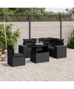 vidaXL vidaXL 6-cz. zestaw mebli ogrodowych z poduszkami, czarny polirattan Dārza mēbeļu komplekti